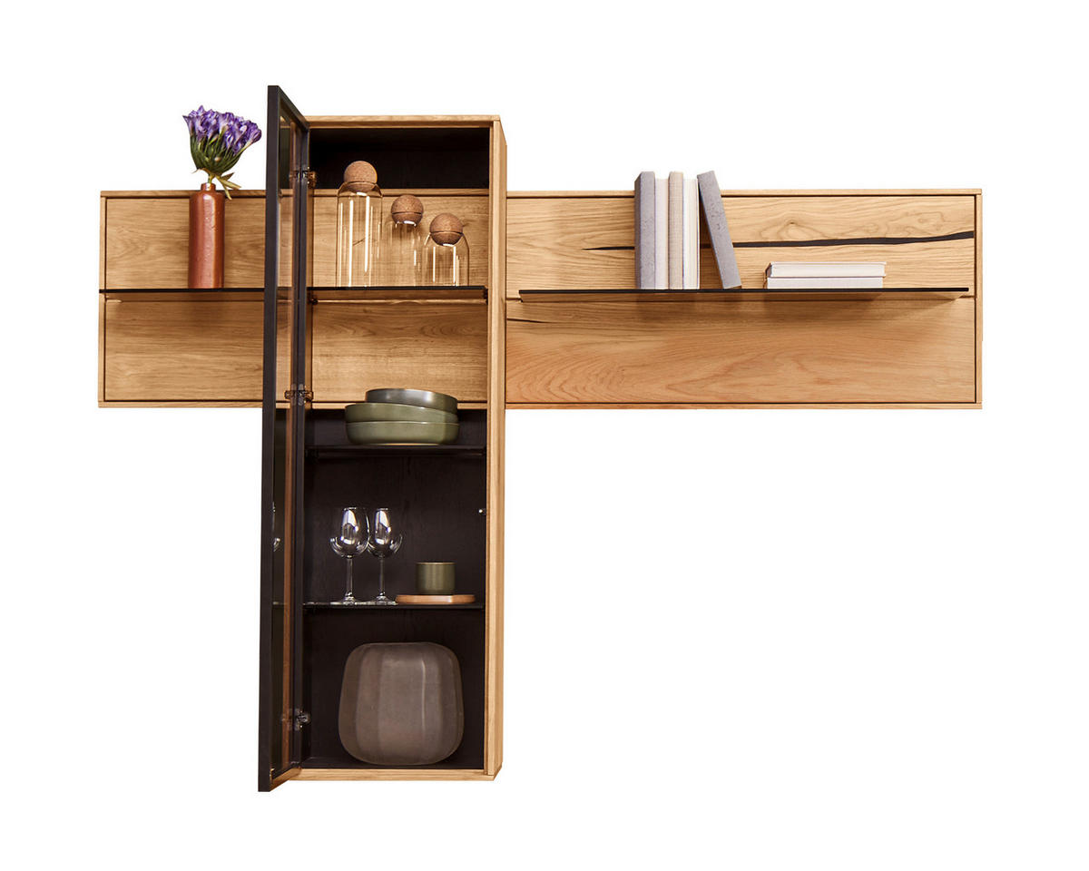 HÄNGEVITRINE in Braun, Schwarz, Eichefarben   - Eichefarben/Schwarz, Natur, Glas/Holz (175/130/30cm) - Waldwelt