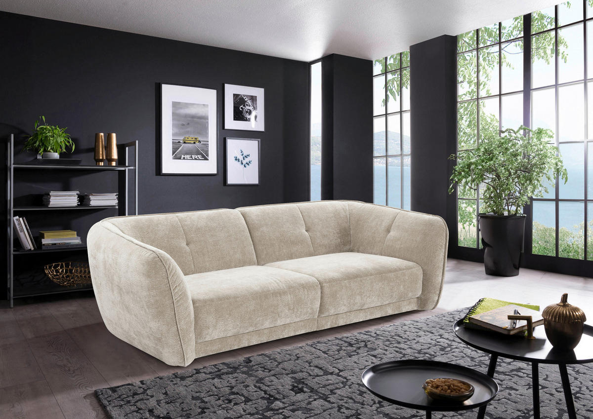 BIGSOFA in Chenille Creme  - Creme/Schwarz, Konventionell, Kunststoff/Textil (290/86/121cm) - Sit & More