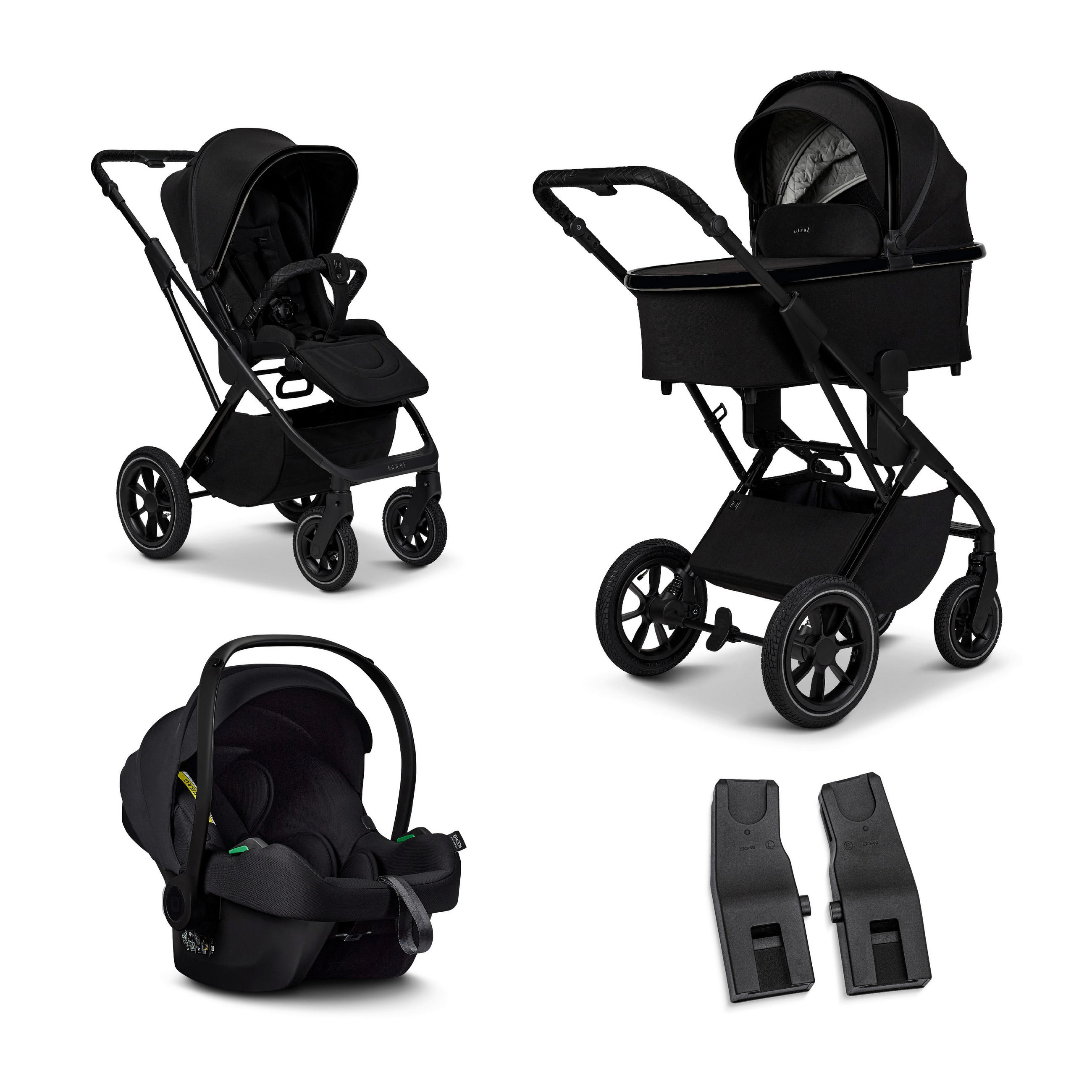KINDERWAGENSET  Più Set mit Cosmo 2.0  Onyx  - Schwarz, Basics, Textil (105/56,5/127cm) - Moon