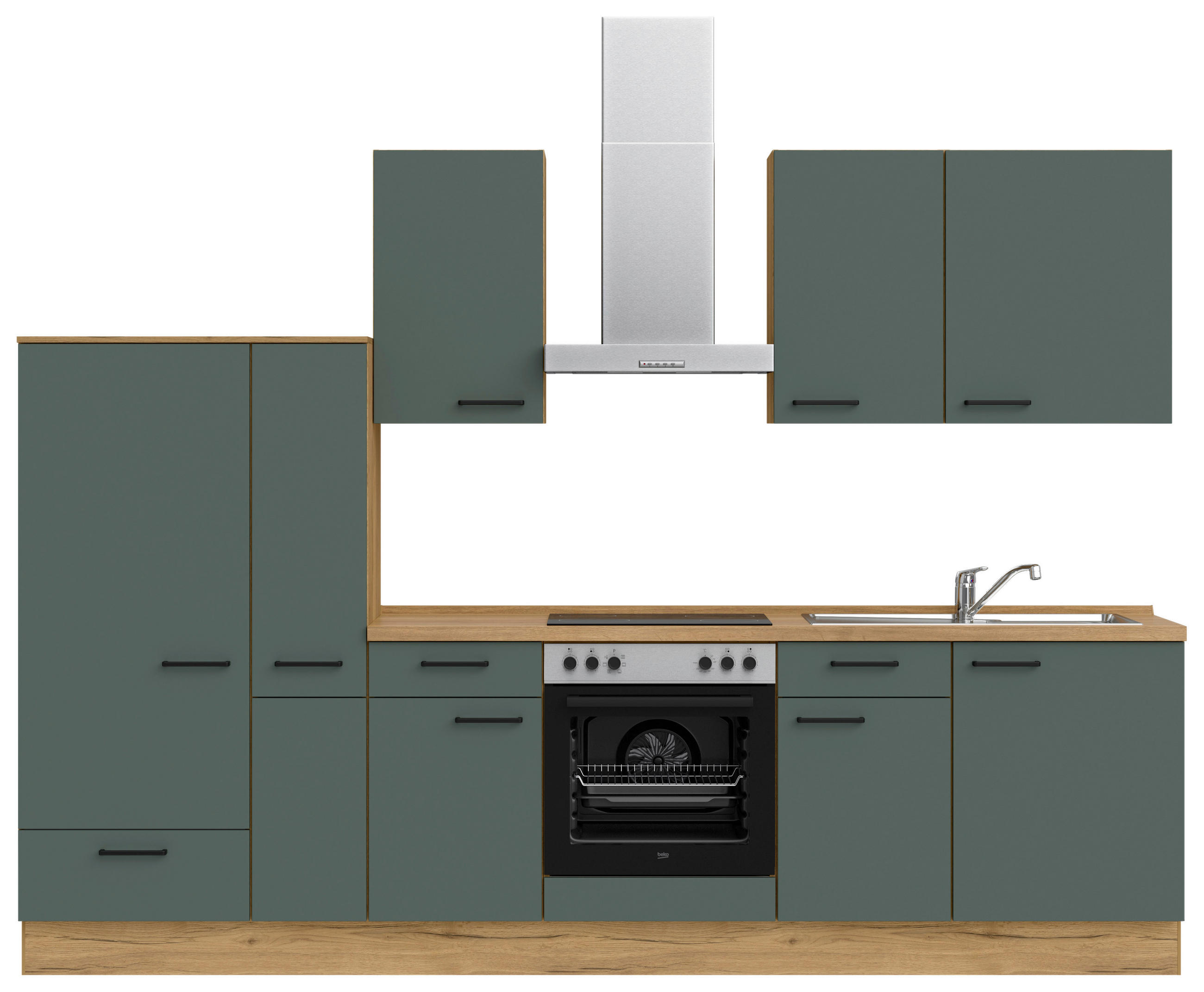 KÜCHENLEERBLOCK 300 cm   in Eichefarben, Dunkelgrün  - Dunkelgrün/Eichefarben, MODERN, Holzwerkstoff/Metall (300cm) - Nobilia