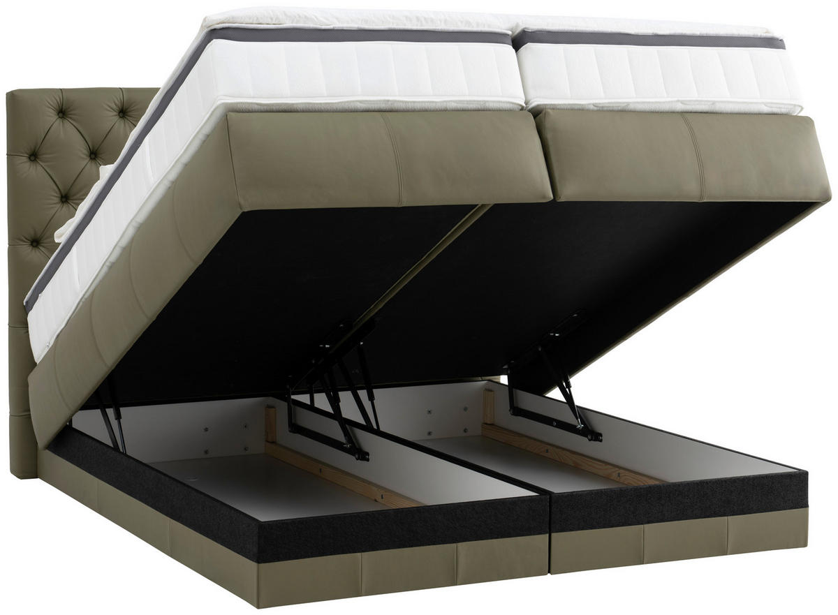 BOXSPRINGBETT 180/200 cm,  in Grün, gepolstertes Kopfteil, Topper, Matratzen, H3 + H4 = fest + sehr fest  - Schwarz/Grün, Design, Leder/Textil (180/200cm) - Novel