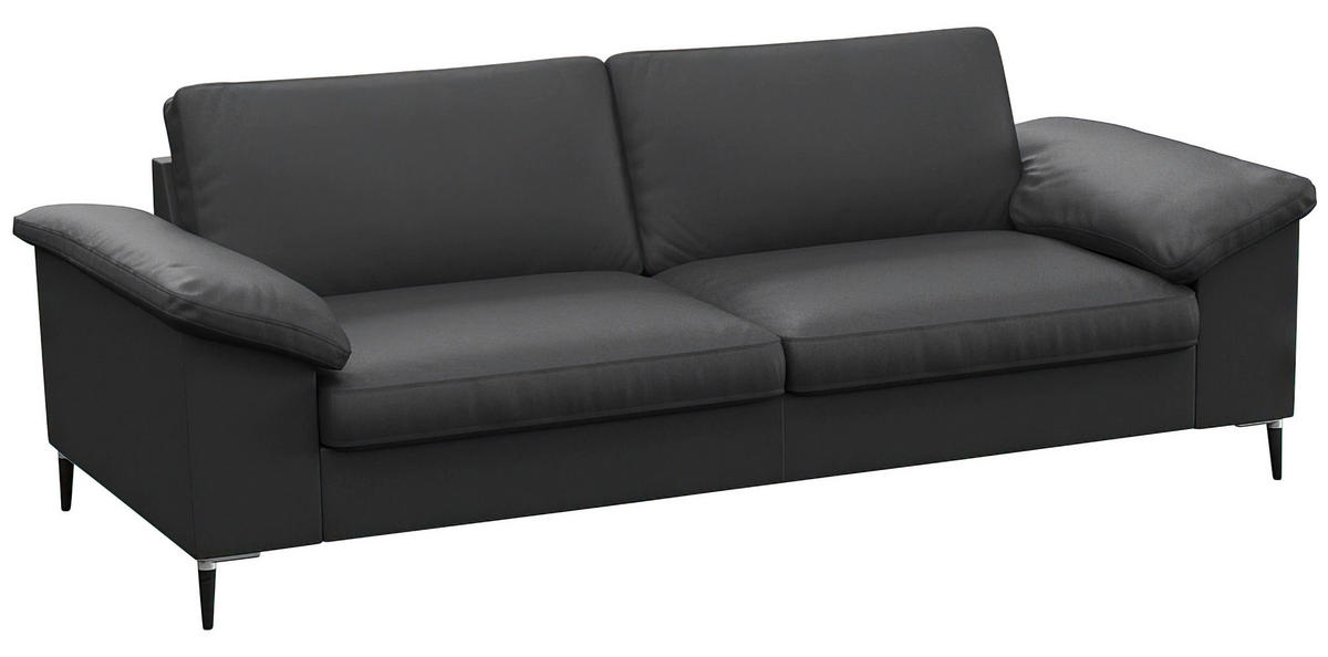 2,5-SITZER Schwarz Echtleder  - Alufarben/Schwarz, Design, Leder/Metall (208/84,5/92cm) - Livetastic