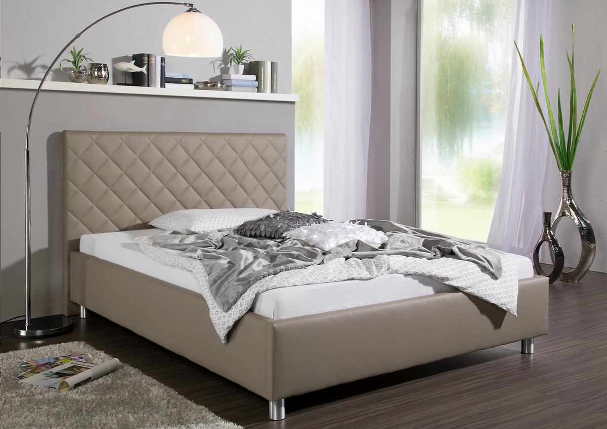 POLSTERBETT 100/200 cm,  in Taupe,  - Taupe/Alufarben, MODERN, Textil/Metall (100/200cm) - Livetastic