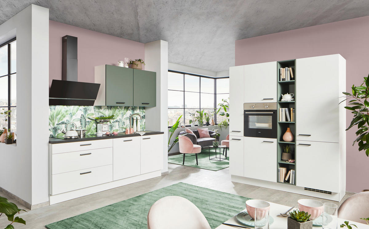 ROHOVÁ KUCHYŇA LARS 220 - biela/zelená, Design, kompozitné drevo (220/180cm) - Celina