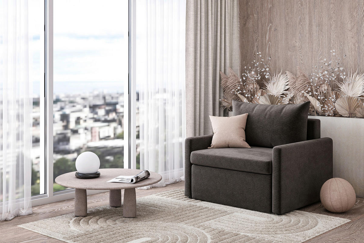 SCHLAFSESSEL COLOGNE Flachgewebe Dunkelgrau    - Dunkelgrau/Schwarz, Design, Kunststoff/Textil (92/89/103cm) - MID.YOU