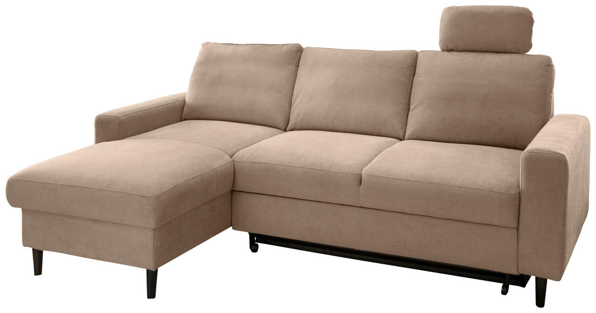 ECKSCHLAFSOFA in Chenille Hellbraun  - Hellbraun/Schwarz, MODERN, Holz/Textil (147/234cm) - Livetastic