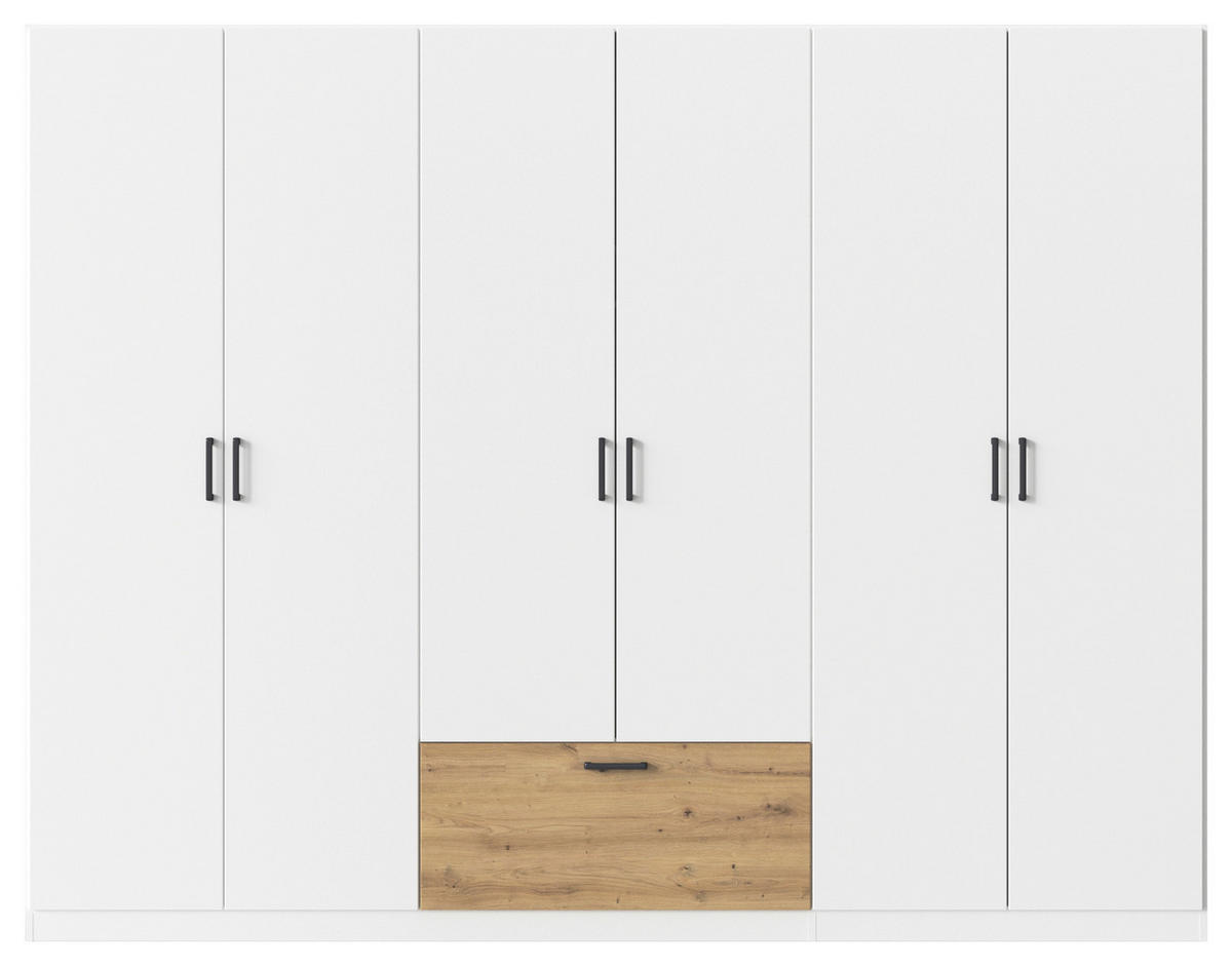 KLEIDERSCHRANK 271/210/54 cm 6-türig Weiß, Eiche Artisan  - Weiß/Eiche Artisan, Basics, Holzwerkstoff/Metall (271/210/54cm) - Rauch Möbel