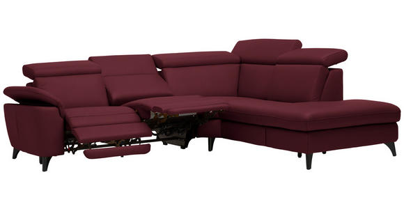 ECKSOFA in Echtleder Weinrot  - Weinrot/Schwarz, Design, Leder/Metall (285/239cm) - Cantus