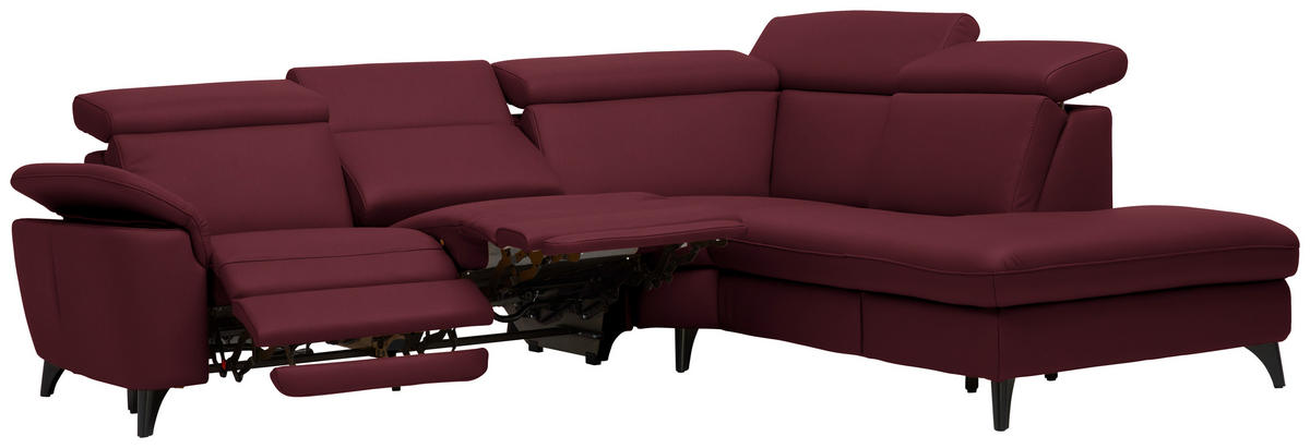 ECKSOFA in Echtleder Weinrot  - Weinrot/Schwarz, Design, Leder/Metall (285/239cm) - Cantus