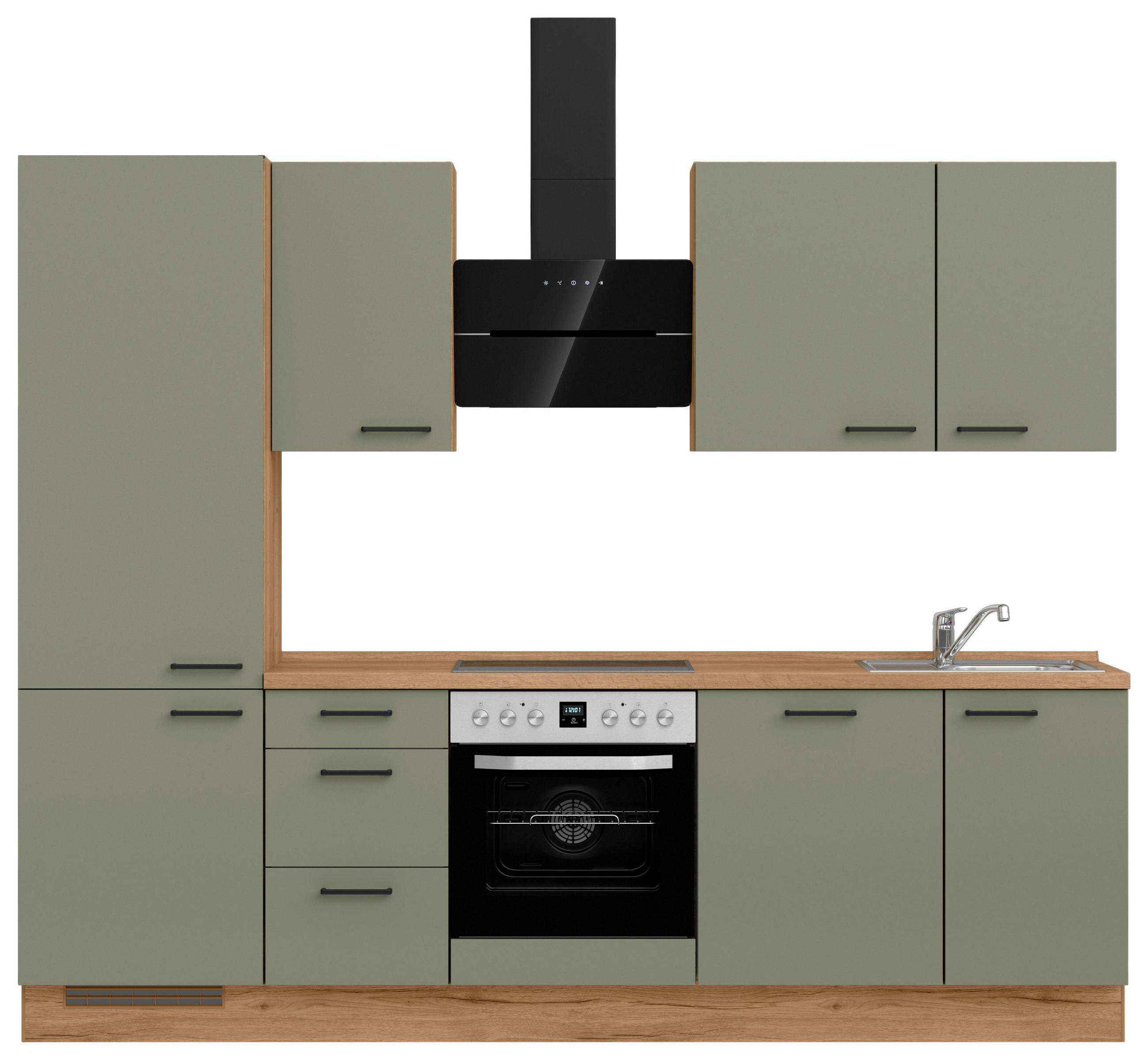 KÜCHENLEERBLOCK Senso 270 cm  in Eichefarben, Olivgrün  - Eichefarben/Schwarz, ROMANTIK / LANDHAUS, Holzwerkstoff/Metall (270cm) - Nobilia