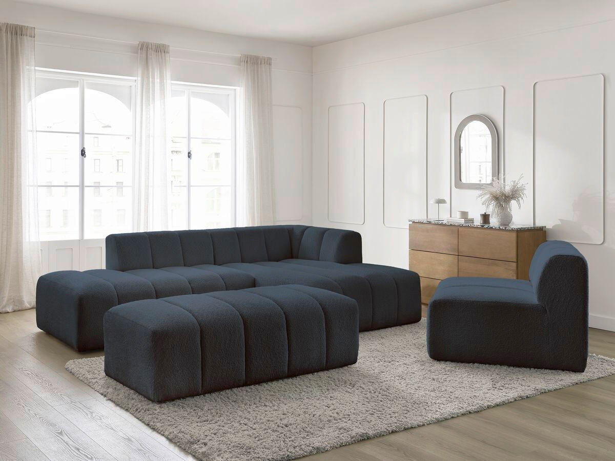 ECKSOFA Ottomane rechts  ANNECY Dunkelblau Bouclé  - Schwarz/Dunkelblau, MODERN, Kunststoff/Textil (262/170cm)