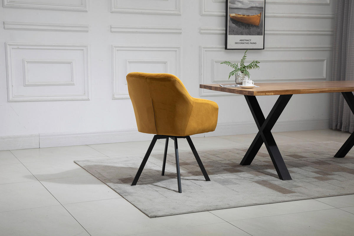 ARMLEHNSTUHL  in Samt  - Senfgelb/Schwarz, MODERN, Textil/Metall (61/85/62cm) - Livetastic