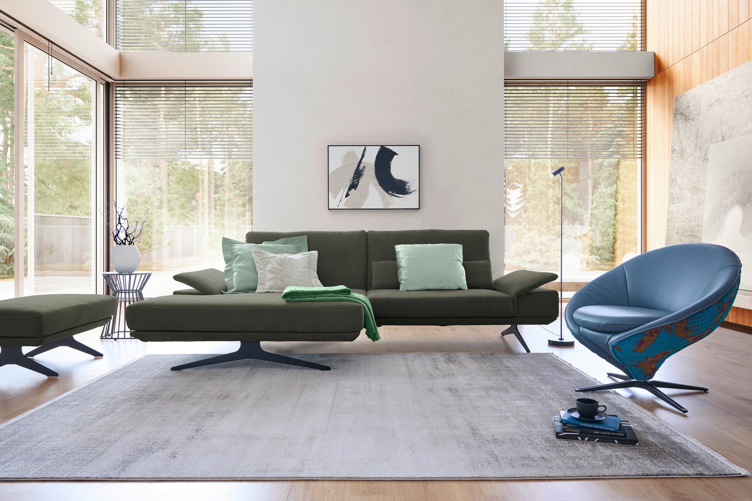 ECKSOFA in Flachgewebe Grün  155/284 cm  - Schwarz/Grün, Design, Textil/Metall (155/284cm) - Koinor