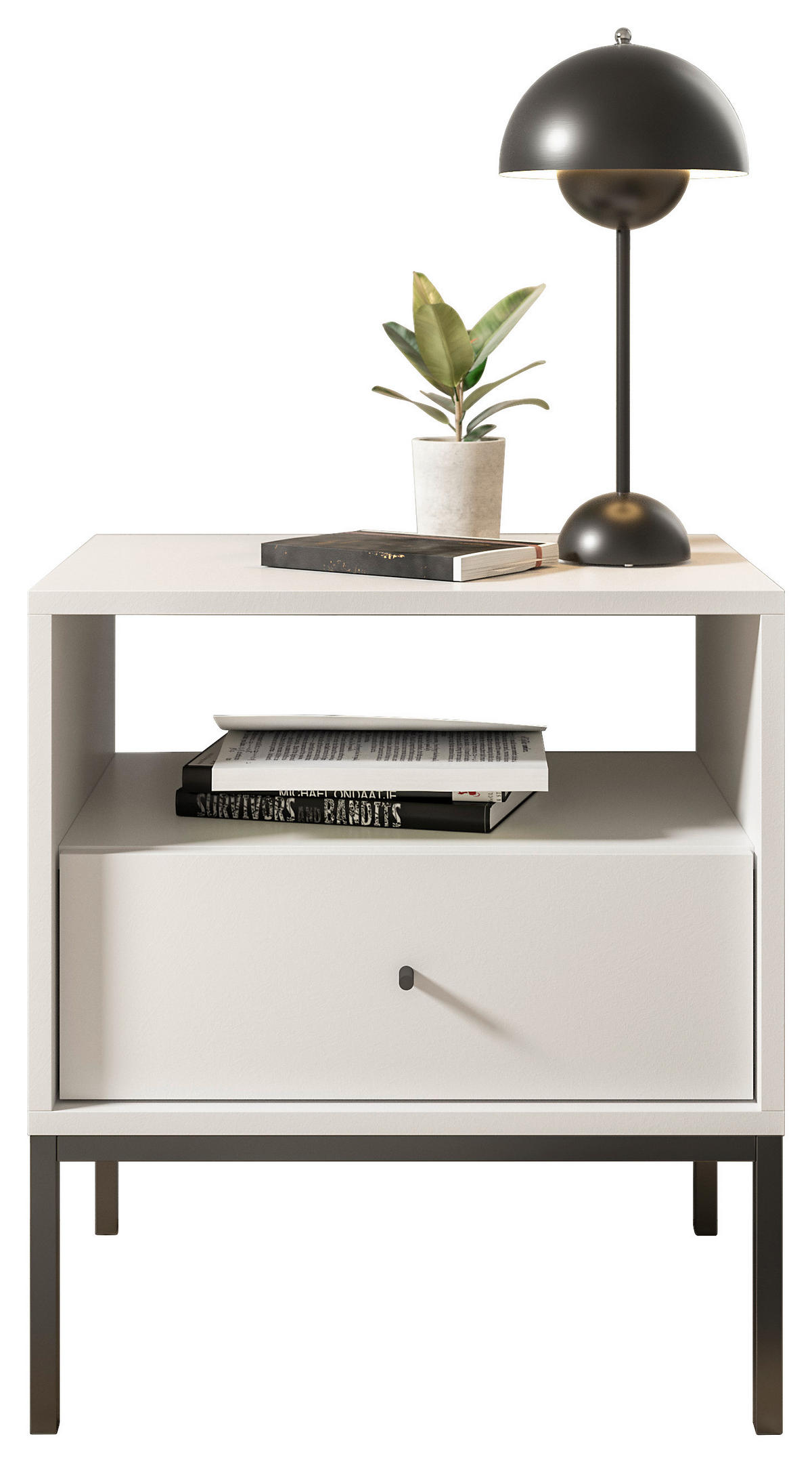 NACHTKÄSTCHEN 54/56/39 cm  in Weiß  - Schwarz/Weiß, MODERN, Holzwerkstoff/Metall (54/56/39cm) - MID.YOU