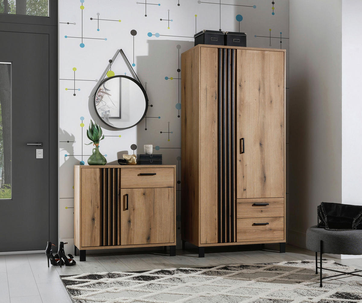 KOMMODE  in 88/84/39 cm  - Eichefarben/Schwarz, Design, Holzwerkstoff/Kunststoff (88/84/39cm) - MID.YOU