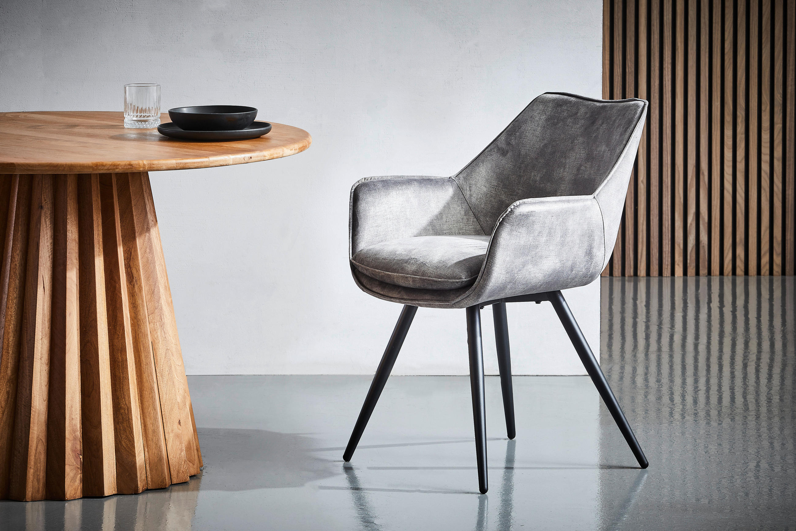 ARMLEHNSTUHL  in Eisen Velours  - Schwarz/Grau, Modern, Holz/Textil (62/85/64cm) - Livetastic