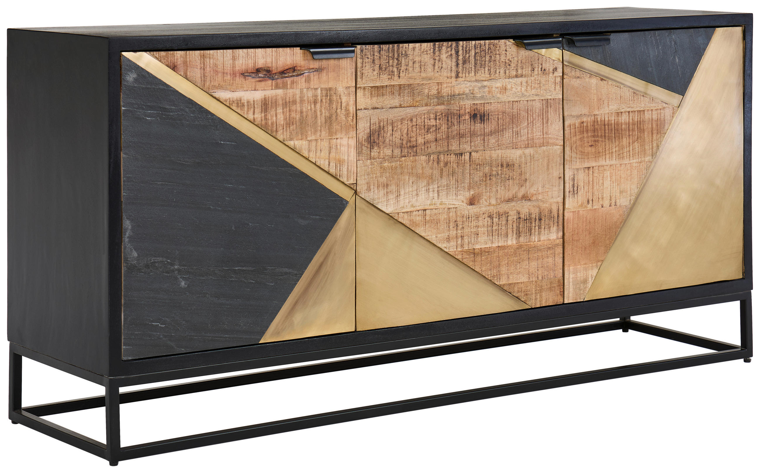Livetastic Sideboard Grau, Natur, Schwarz, Gold 160x78x42 cm