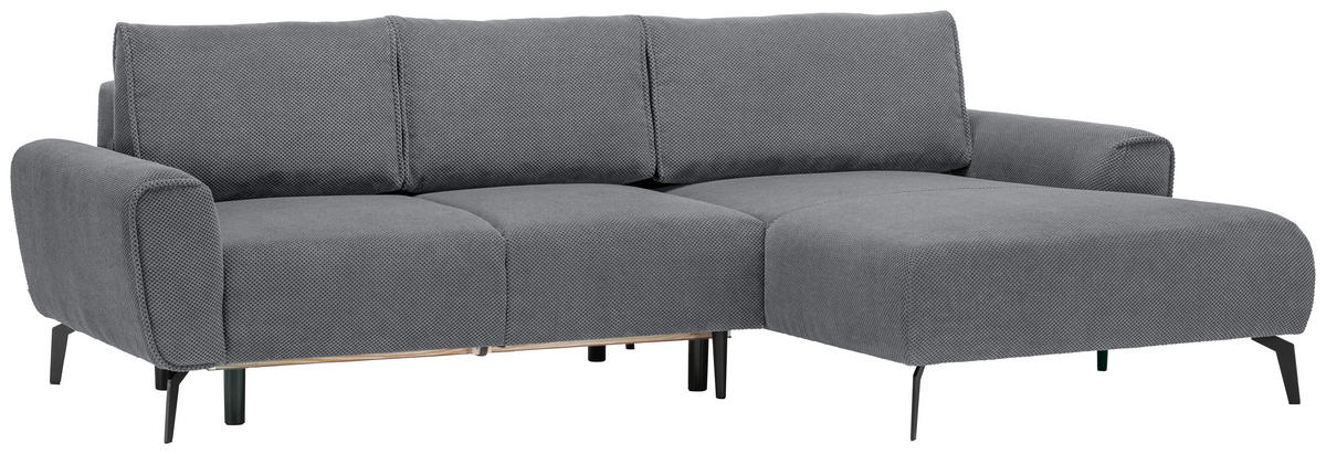 ECKSOFA in Webstoff Grau  - Schwarz/Grau, Design, Textil/Metall (272/170cm) - Welnova