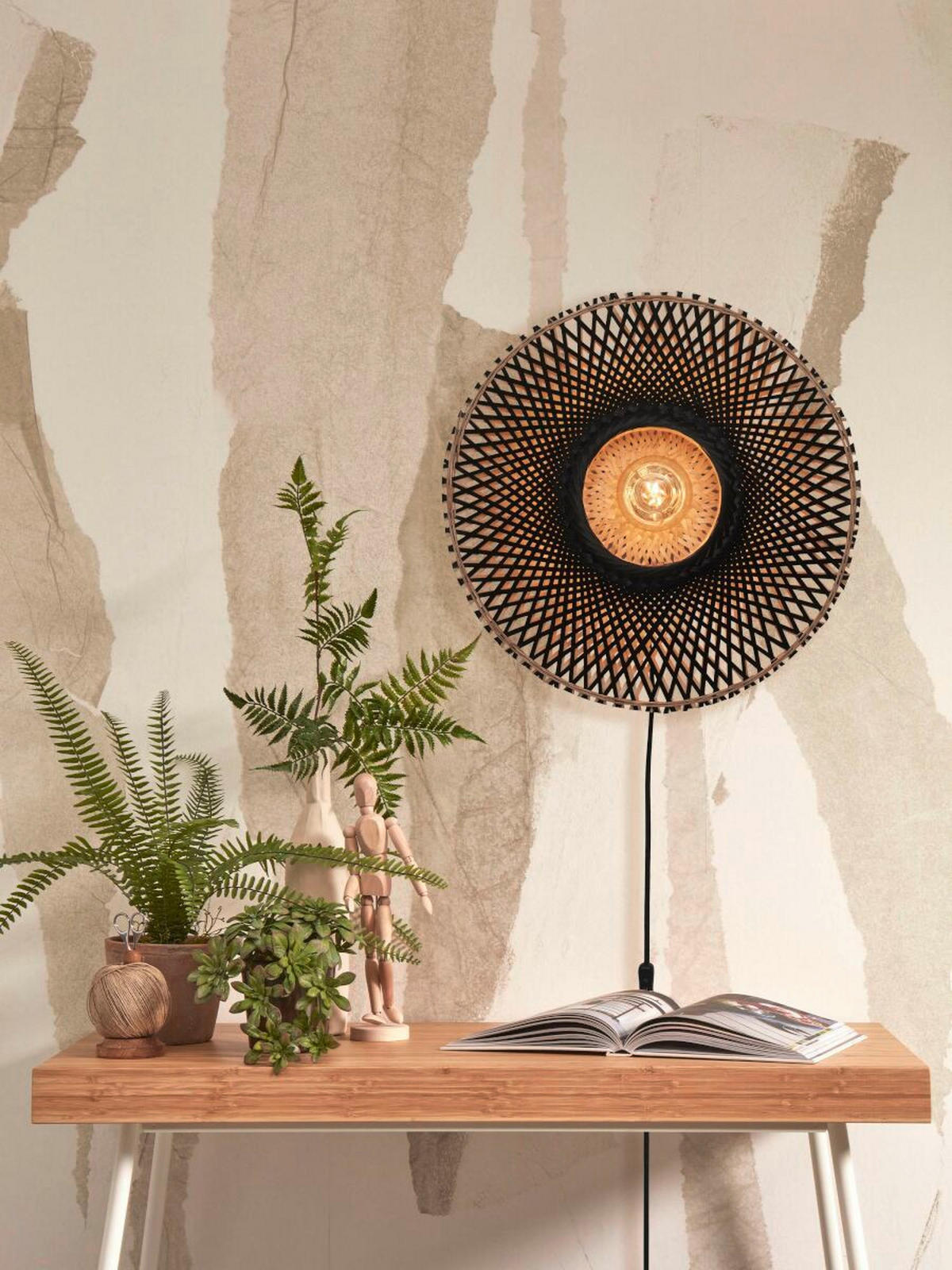 WANDLEUCHTE - Schwarz/Naturfarben, Trend (44/12/44cm) - Good & Mojo