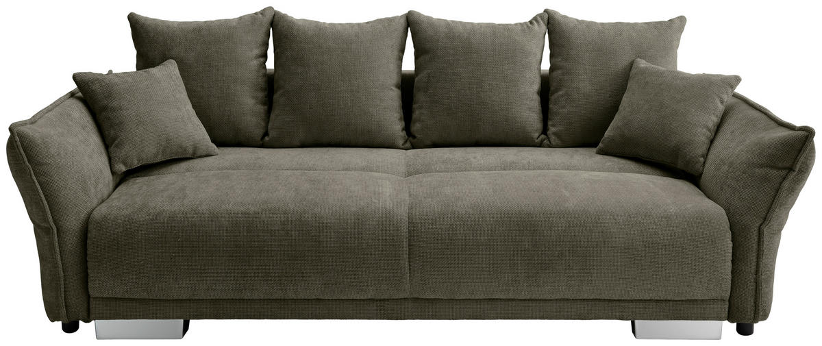 BIGSOFA Mikrofaser Olivgrün  - Chromfarben/Olivgrün, Basics, Kunststoff/Textil (242/71/90/131cm) - Livetastic