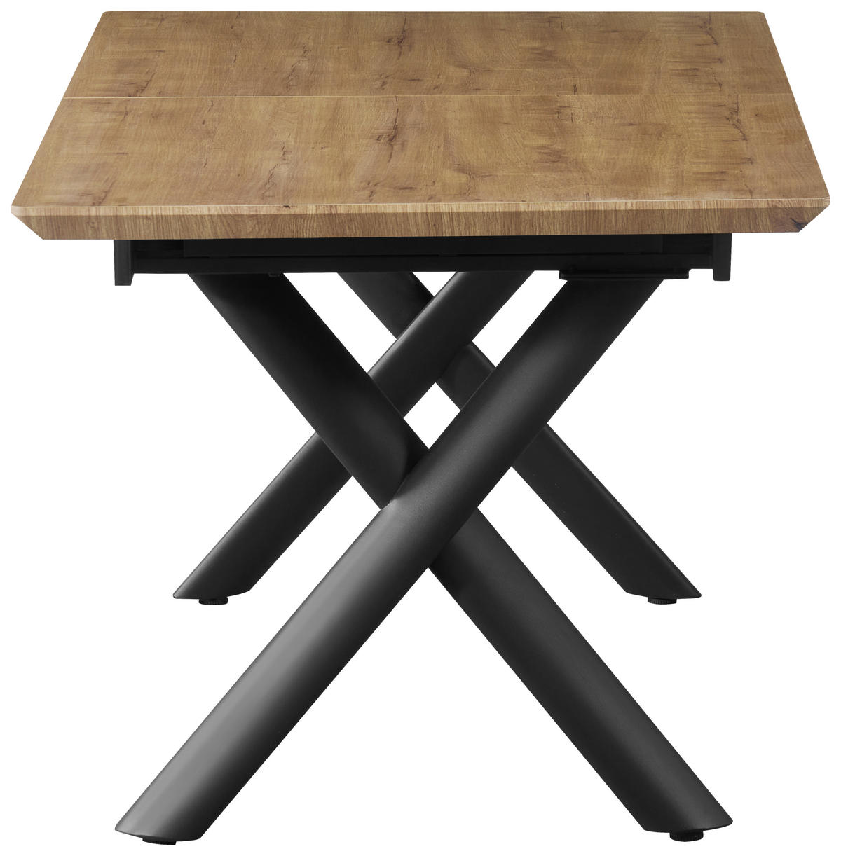 ESSTISCH 200/90/76 cm Nachbildung  Metall, Holzwerkstoff ausziehbar rechteckig Schwarz, Eichefarben  - Eichefarben/Schwarz, MODERN, Holzwerkstoff/Metall (200/90/76cm) - Livetastic