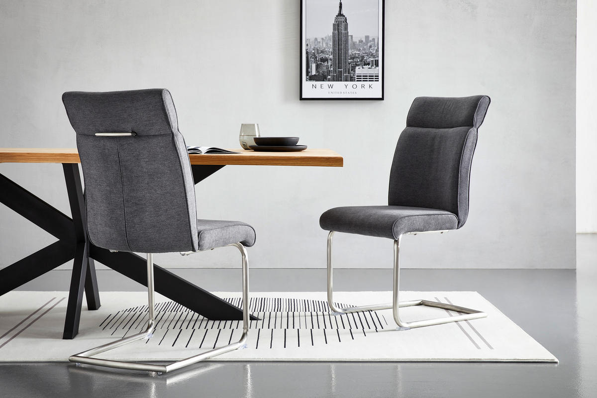 SCHWINGSTUHL  , Stoffauswahl, mit Griff  , Flachgewebe  ,  - Edelstahlfarben/Anthrazit, Design, Textil/Metall (49/99/63cm) - Novel