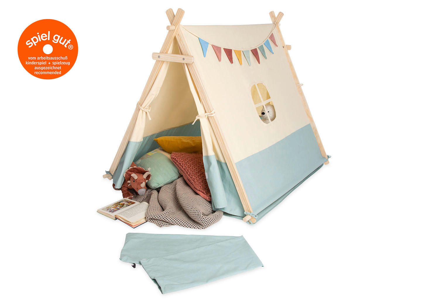 SPIELZELT - Naturfarben/Hellblau, Basics, Holz/Textil (101/106/131cm) - Pinolino