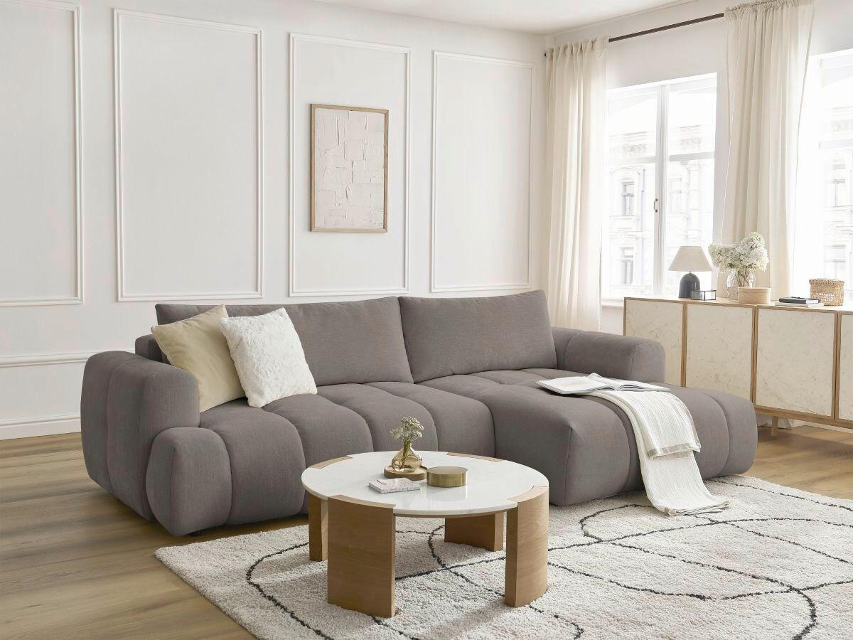ECKSCHLAFSOFA FUJI Leinenoptik Taupe  inkl.  - Taupe/Schwarz, MODERN, Kunststoff/Textil (292/160cm)