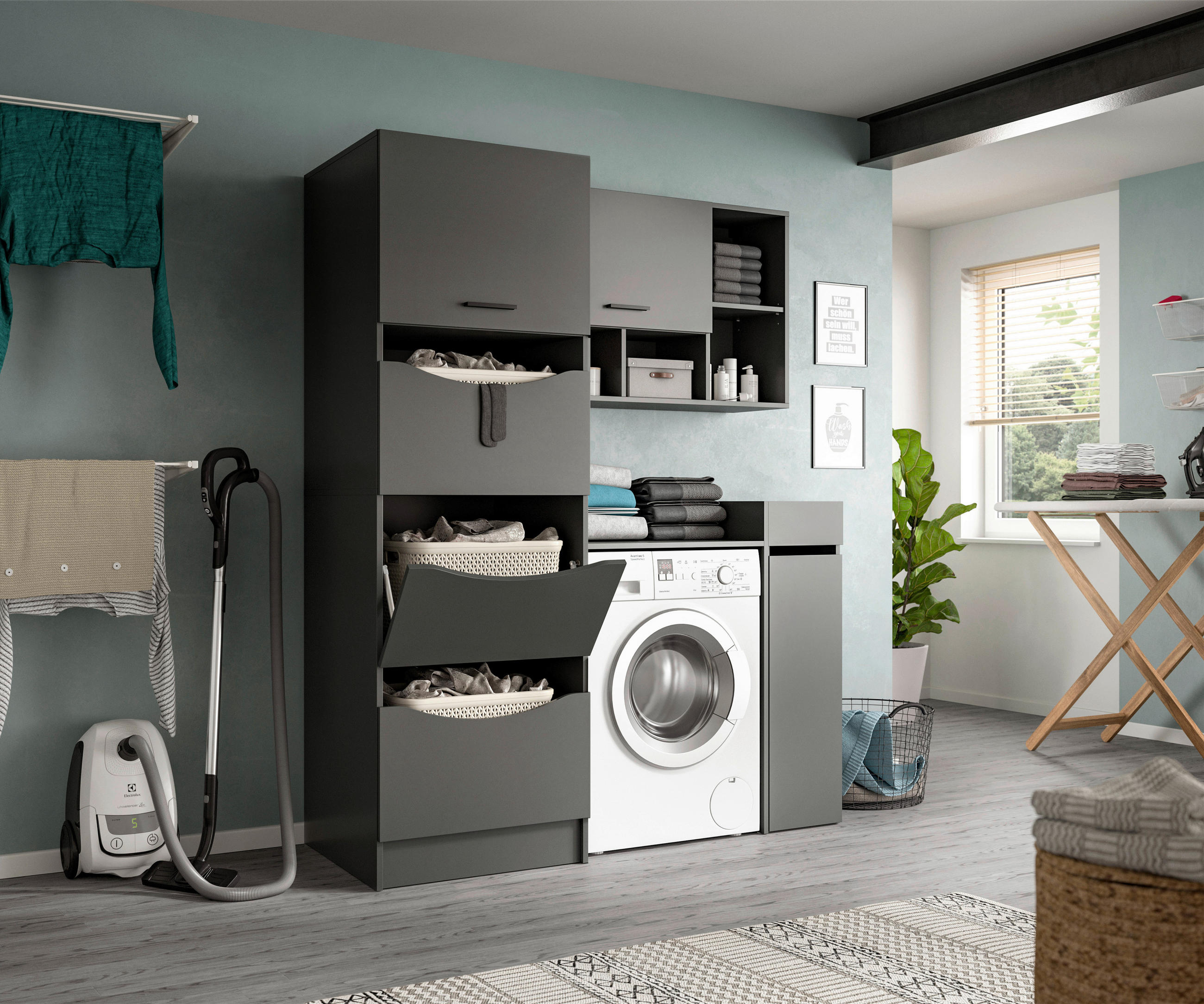 Thumbnail - Mid.you Hauswirtschaftsraum, Anthrazit, Holzwerkstoff, 126x195x68 cm, FSC Mix, Waschküche, Hauswirtschaftsraum