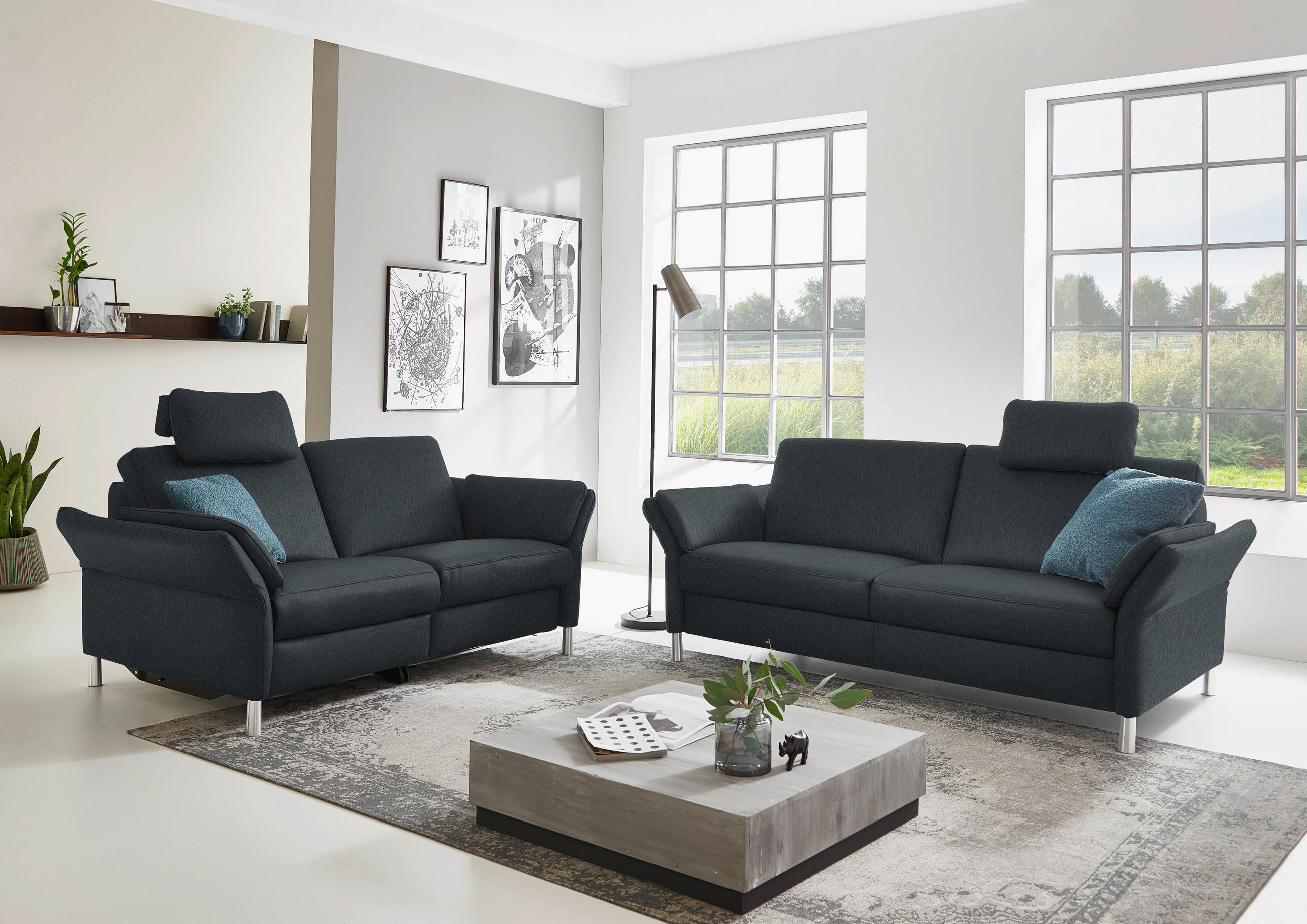 2,5-SITZER in Echtleder Dunkelblau  - Alufarben/Dunkelblau, Design, Leder/Metall (164/82/99cm) - Dieter Knoll