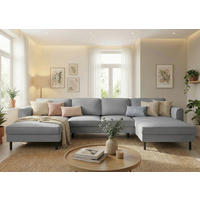 WOHNLANDSCHAFT Schlammfarben Struktur  - Schlammfarben/Schwarz, MODERN, Textil/Metall (161/306/161cm) - Trendmanufaktur