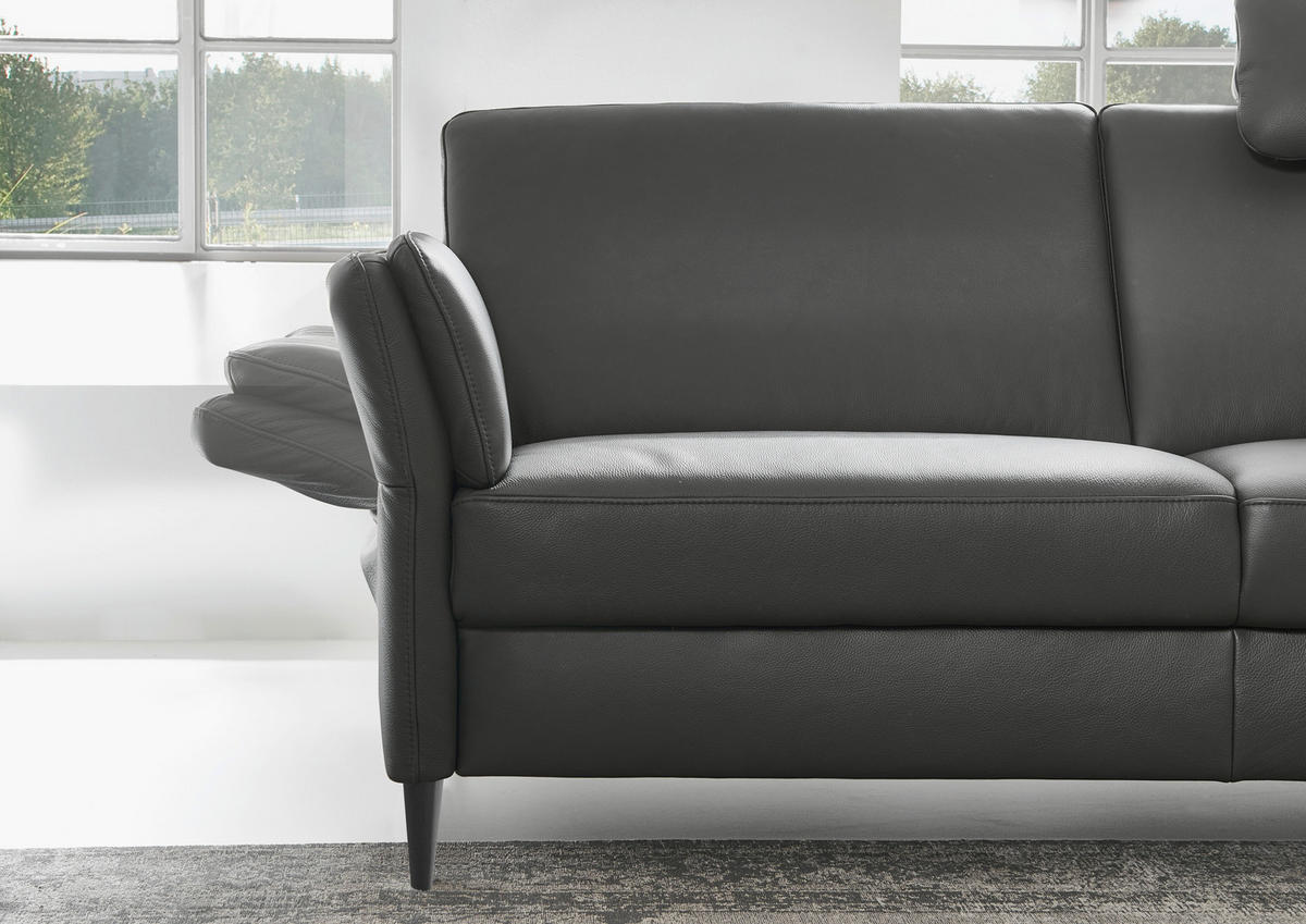 3-SITZER-SOFA Echtleder Anthrazit, Schwarz  - Anthrazit/Schwarz, Design, Leder/Metall (190/84/99cm) - Dieter Knoll
