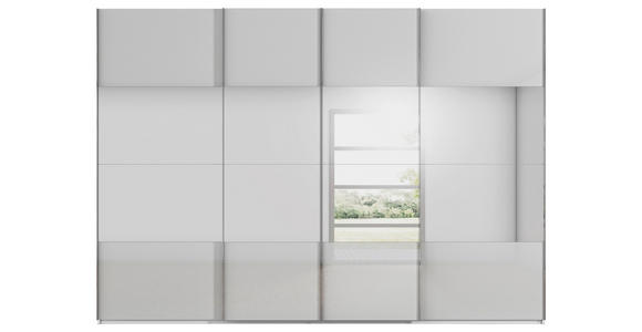 SCHWEBETÜRENSCHRANK  in Weiß, Seidengrau  - Chromfarben/Seidengrau, Design, Glas/Holzwerkstoff (316/235/68cm) - Novel