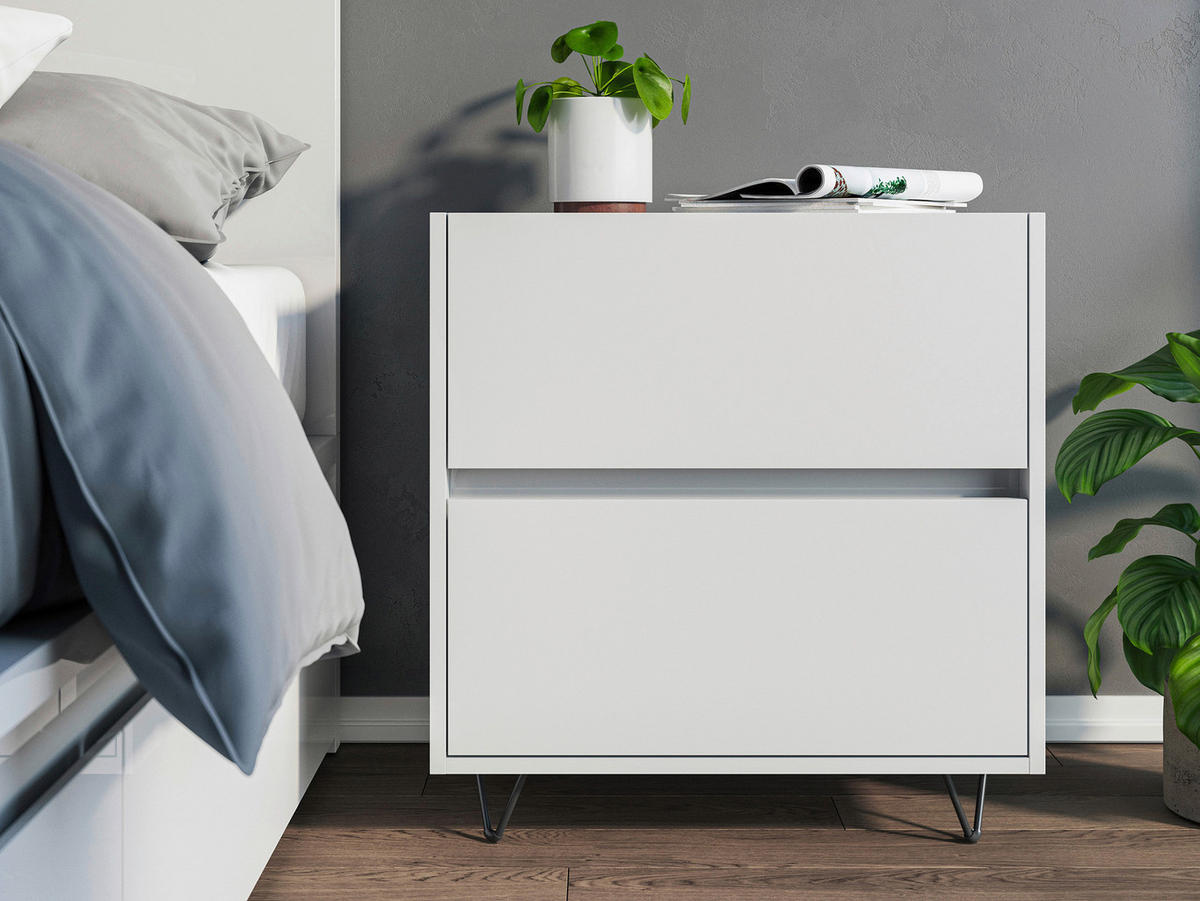 NACHTTISCH 61,2/65/42 cm  - Weiß Hochglanz/Schwarz, Basics, Holzwerkstoff/Metall (61,2/65/42cm) - MID.YOU