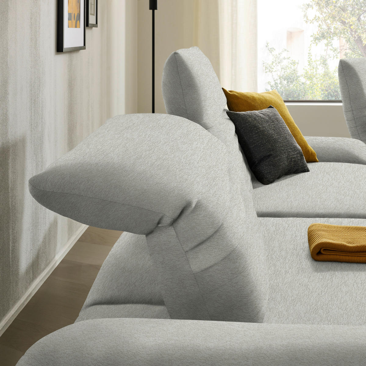 ECKSOFA  in Teddystoff Hellgrau  170-195/280 cm  - Hellgrau/Schwarz, Design, Textil/Metall (170-195/280cm) - Dieter Knoll