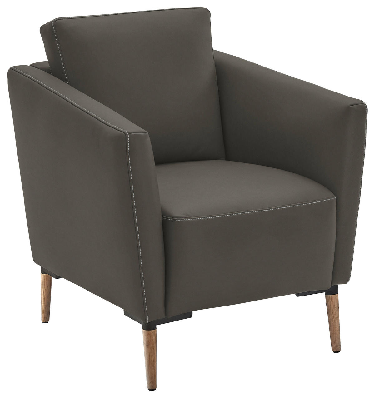 SESSEL in Echtleder Dunkelgrau  - Eichefarben/Dunkelgrau, Natur, Leder/Holz (75/84/76cm) - Valnatura