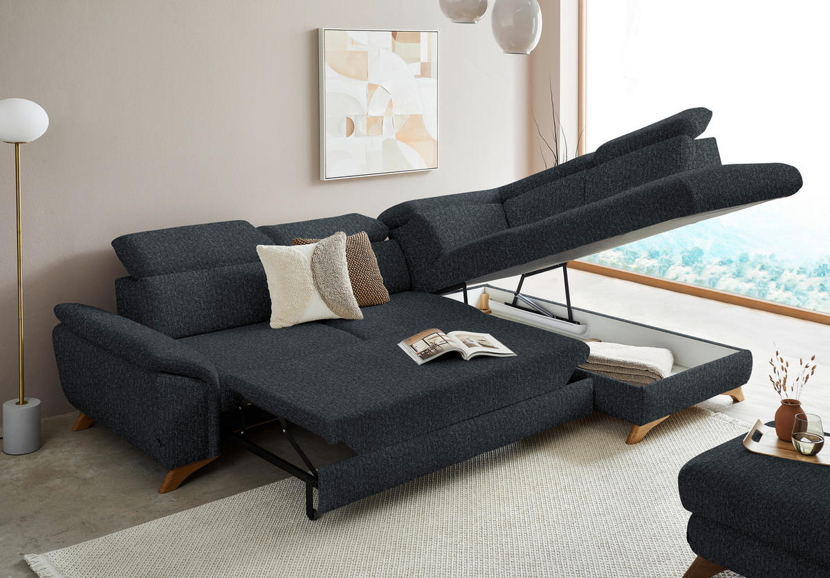 ECKSOFA MERCURY Dunkelgrau Chenille  - Eichefarben/Dunkelgrau, MODERN, Holz/Textil (287/212cm) - Valnatura