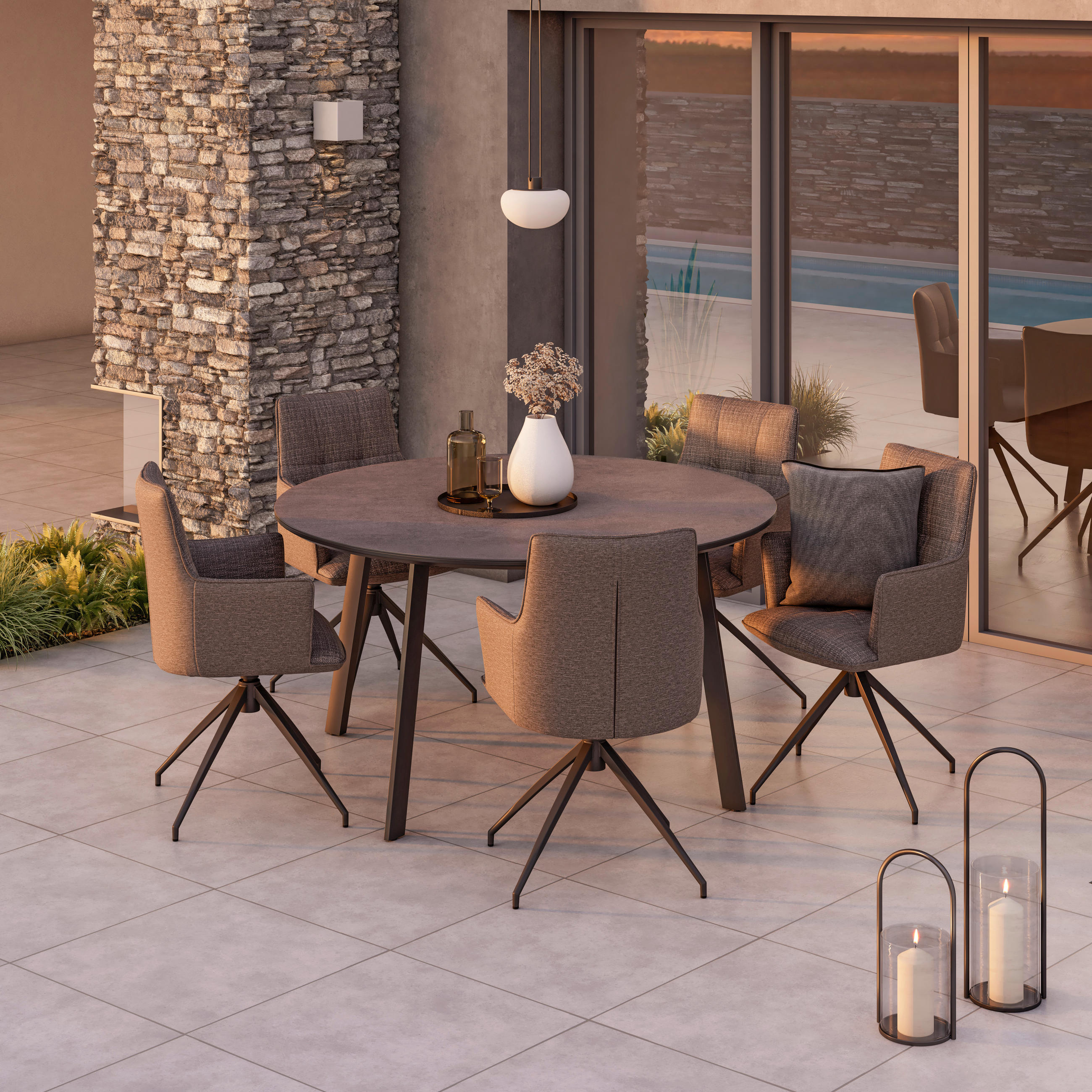 GARTENTISCH 140/140/75 cm Metall, Glas, Keramik rund  - Anthrazit, Design, Glas/Keramik (140/140/75cm) - Ambia Garden