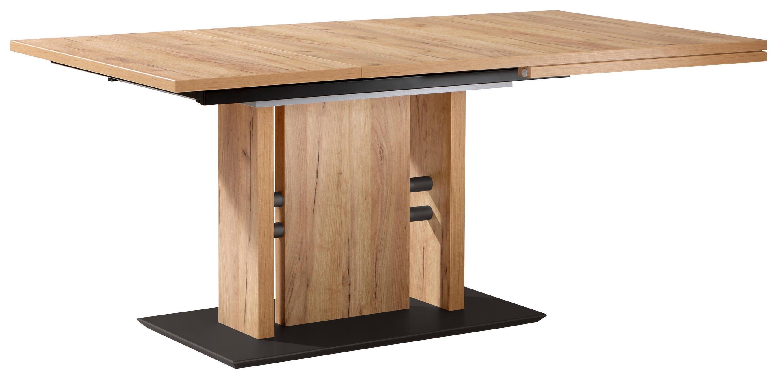 Thumbnail - Moderano Esstisch, Schwarz, Eiche, Metall, Holzwerkstoff, rechteckig, Säule, Wange, Bodenplatte, 90x75x130-180 cm, Golde...