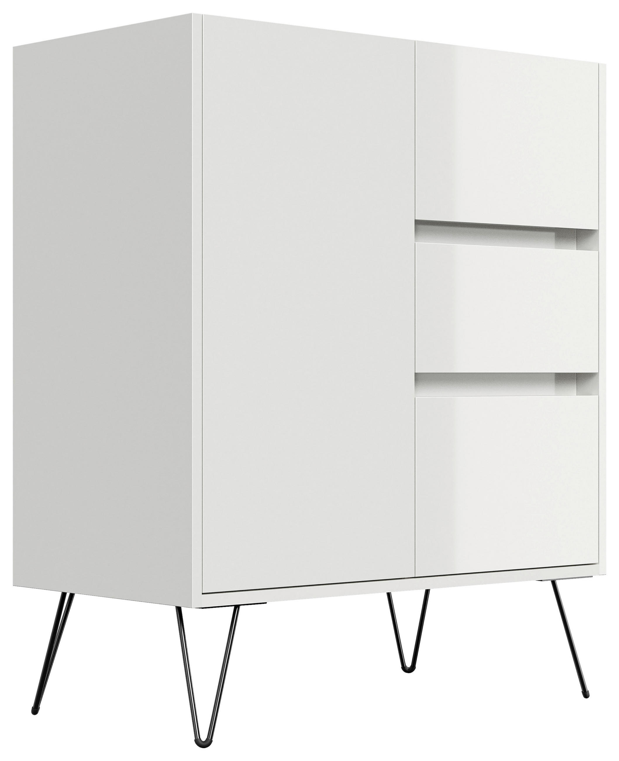 SIDEBOARD Posseik Industrial  in 76/93,6/42 cm  - Weiß Hochglanz/Eichefarben, Design, Holzwerkstoff/Metall (76/93,6/42cm) - P & B