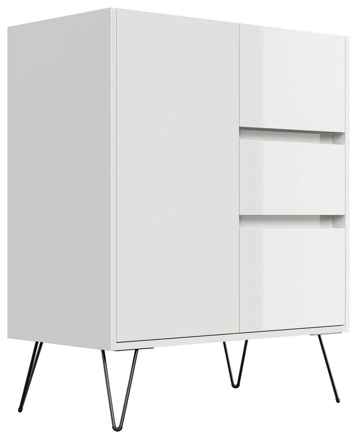 SIDEBOARD Posseik Industrial  in 76/93,6/42 cm  - Weiß Hochglanz/Eichefarben, Design, Holzwerkstoff/Metall (76/93,6/42cm) - P & B