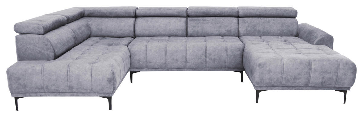 WOHNLANDSCHAFT in Velours Grau  - Schwarz/Grau, Design, Textil/Metall (191/340/172cm) - Stylife