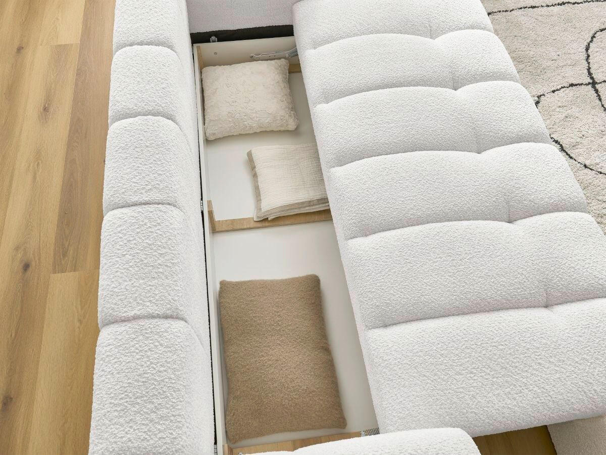 SCHLAFSOFA FUJI Bouclé Weiß  inkl.  - Schwarz/Weiß, MODERN, Kunststoff/Textil (251/113/88cm)