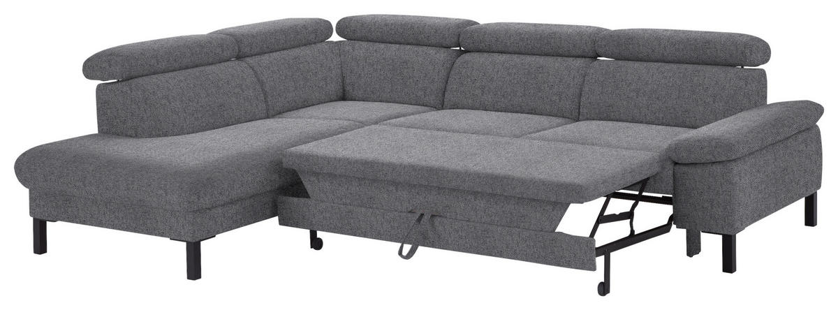 ECKSOFA in Flachgewebe Grau  - Schwarz/Grau, Design, Holzwerkstoff/Textil (217/272cm) - Pure Home Comfort