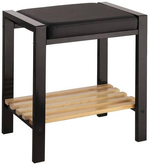 BADHOCKER - Schwarz/Kieferfarben, Basics, Holz/Textil (45/47,5/30cm)