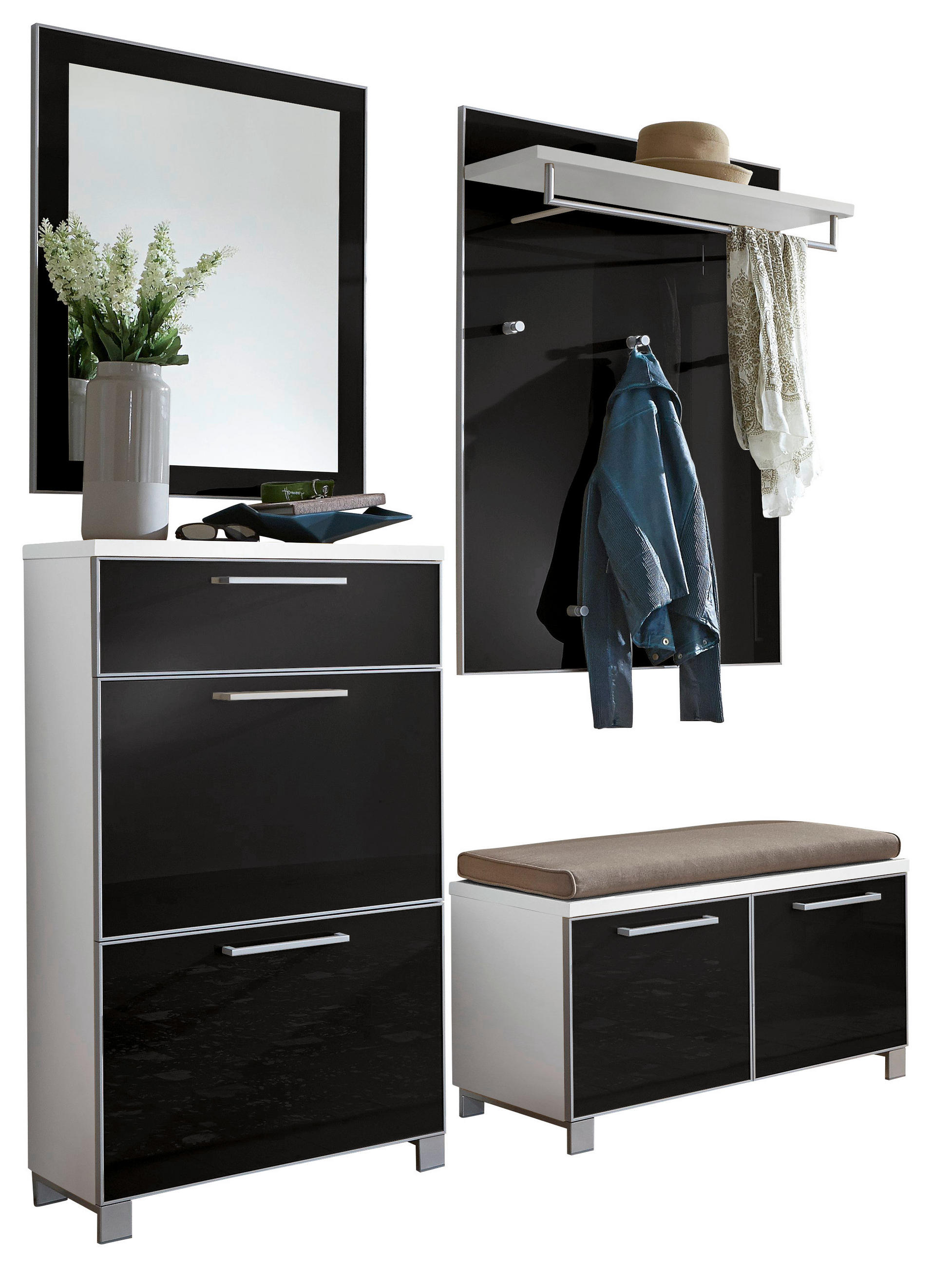 GARDEROBE 5-teilig  in 155/195/40 cm  - Anthrazit/Weiß, Design, Glas/Holzwerkstoff (155/195/40cm)