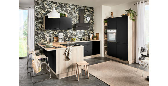 ECKKÜCHE  in Schwarz, Tannenholzfarben  - Tannenholzfarben/Schwarz, Design, Holzwerkstoff/Metall (121,6/280/150cm) - Xora