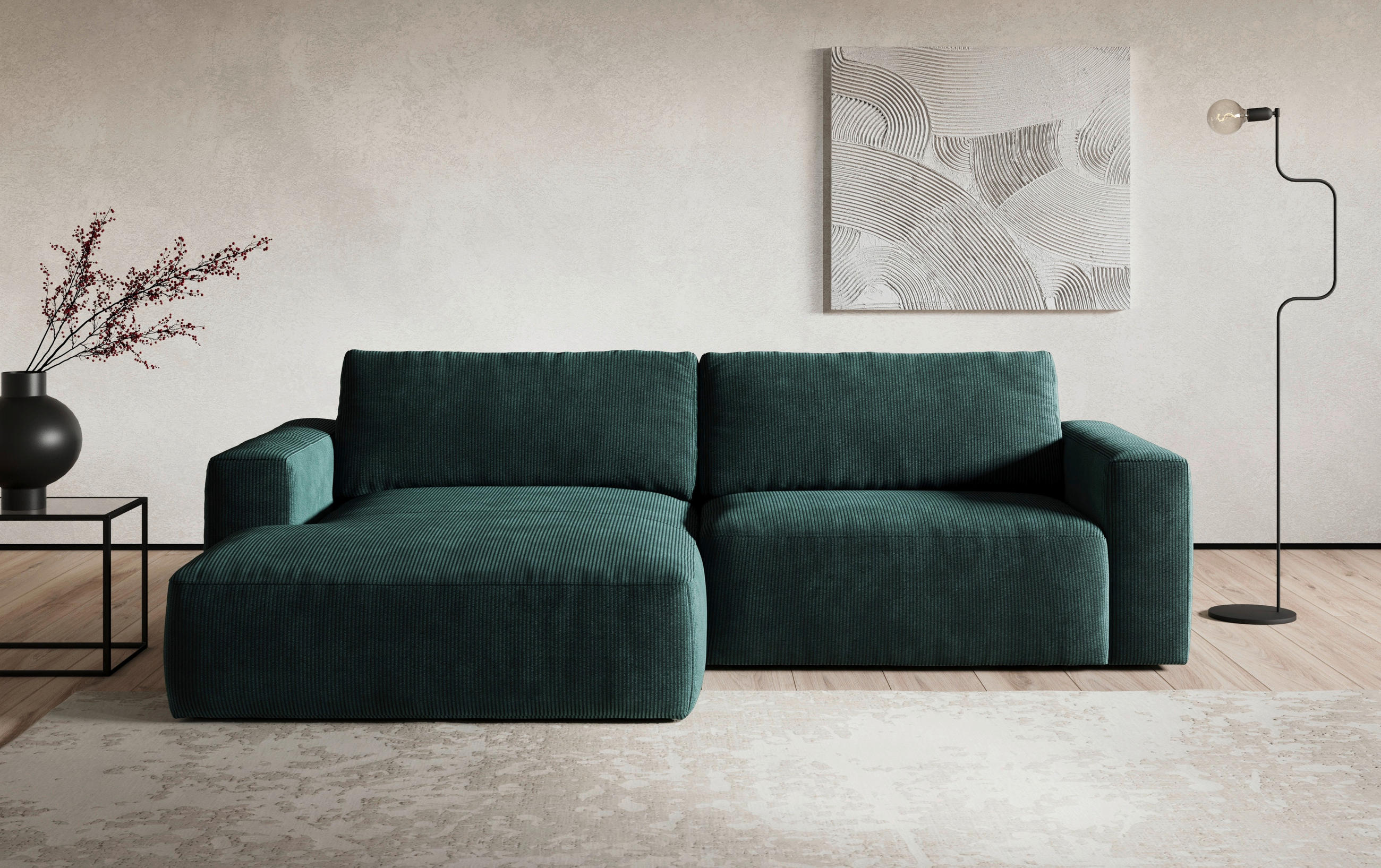 ECKSOFA in Mikrofaser Grün  175/283 cm  - Schwarz/Grün, MODERN, Kunststoff/Textil (175/283cm) - MID.YOU