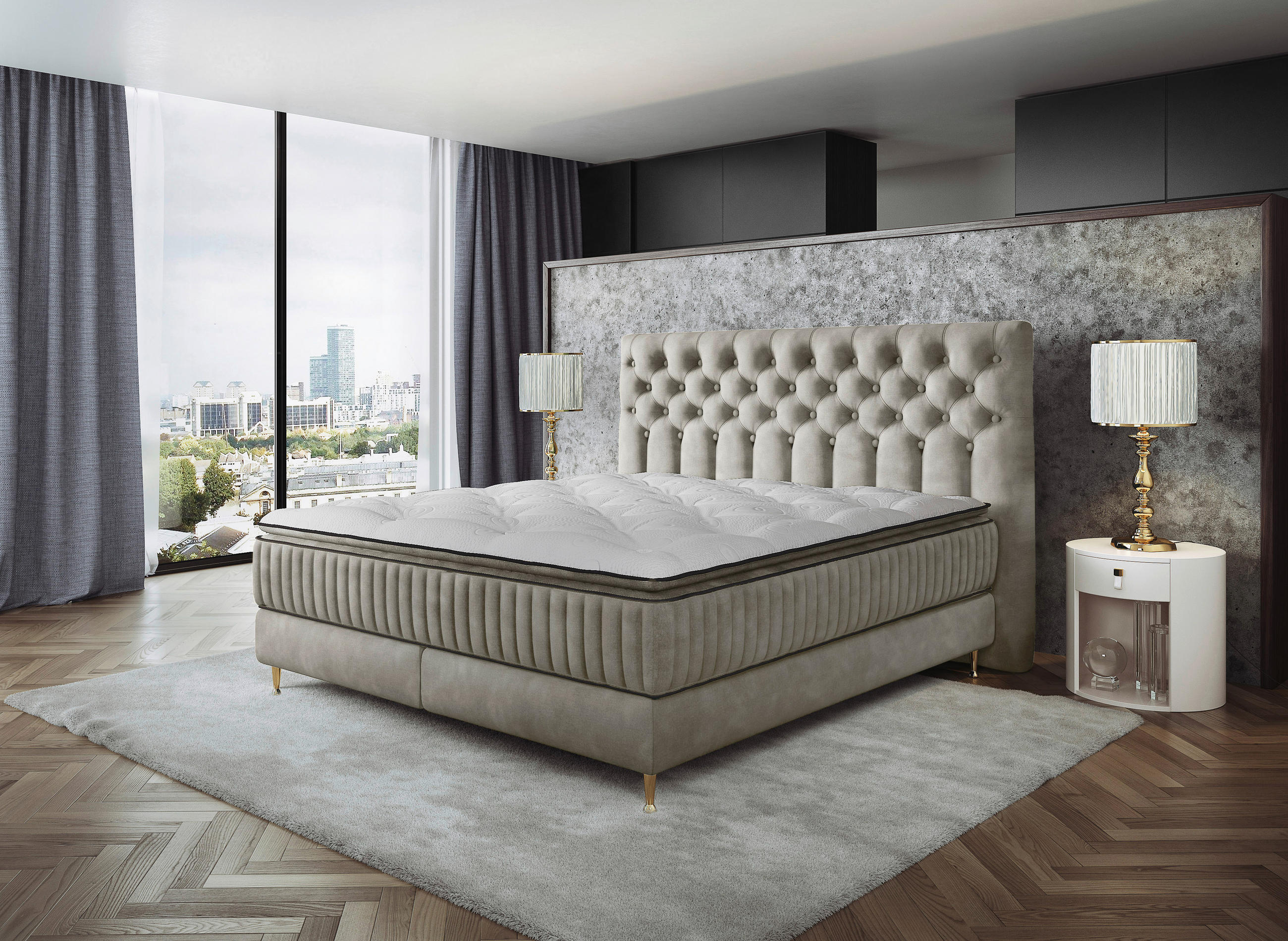 BOXSPRINGBETT 180/200 cm  in Beige  - Beige/Goldfarben, Design, Textil/Metall (180/200cm) - Boxxx