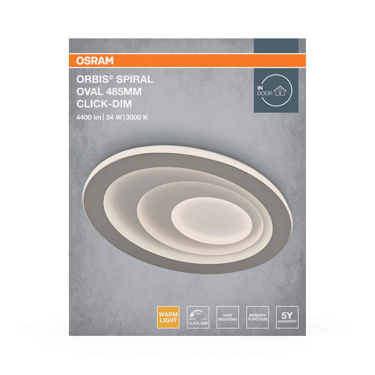 LED-DECKENLEUCHTE Orbis Spiral 38,5/48,5/5,6 cm   - Grau, Design, Kunststoff/Metall (38,5/48,5/5,6cm) - Osram